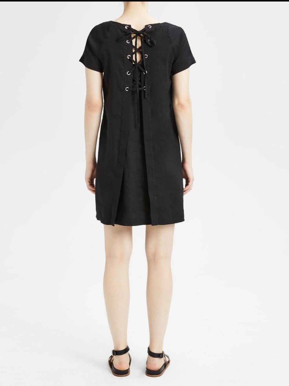 THEORY Black Caliver Lace Back Raglan Dress Size 4 mini linen blend